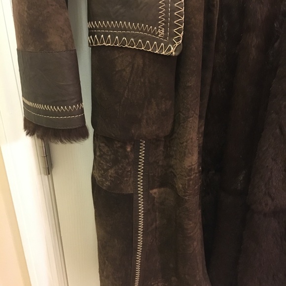 Real Rabbit Fur Coat with Fox Fur Collar & Leather - Picture 7 of 8